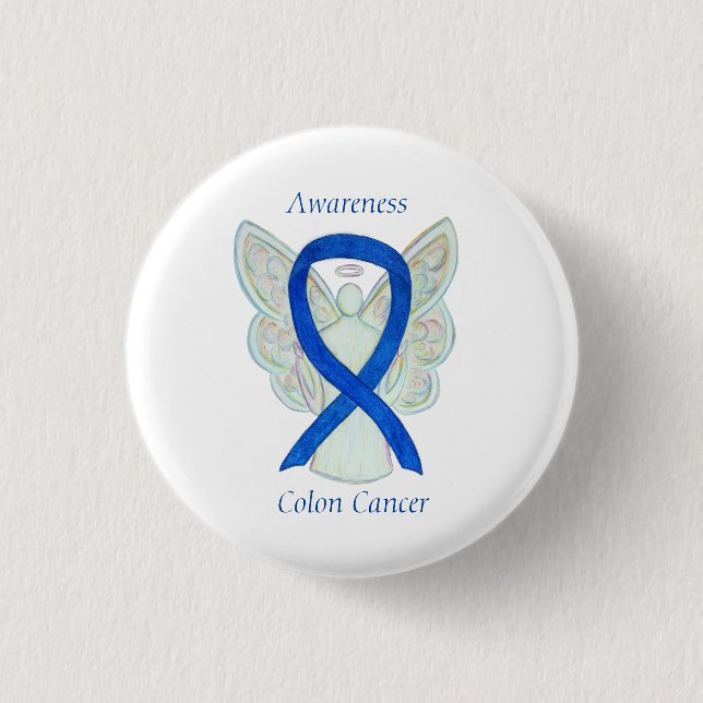 Colon Cancer Angel Blue Awareness Ribbon Art Pin (Front)