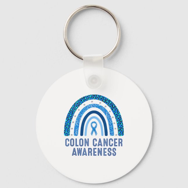 Colon Cancer Awareness Blue Ribbon Design Keychain (Front)