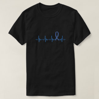 Colon Cancer Awareness Blue Ribbon Heartbeat T-Shirt