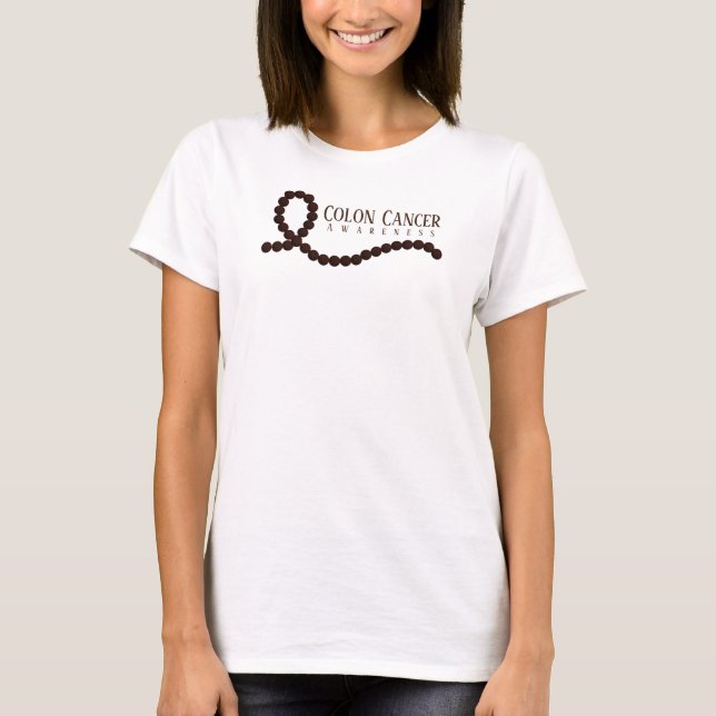 Colon Cancer Awareness Brown Ribbon Beads T-Shirt (Front)