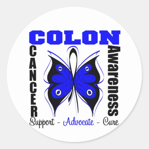 Colon Cancer Awareness Butterfly Classic Round Sticker
