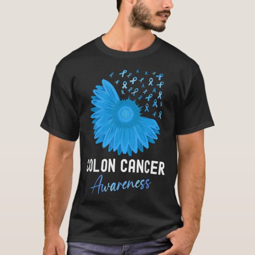 Colon Cancer Awareness Colorectal Cancer Blue Sunf T_Shirt