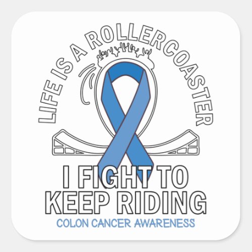 Colon cancer awareness dark blue ribbon square sticker