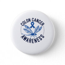 Colon Cancer Awareness Dragonfly Blue Ribbon Button