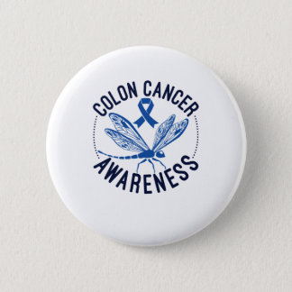 Colon Cancer Awareness Dragonfly Blue Ribbon Button