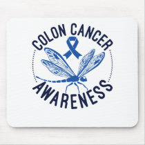 Colon Cancer Awareness Dragonfly Blue Ribbon Mouse Pad