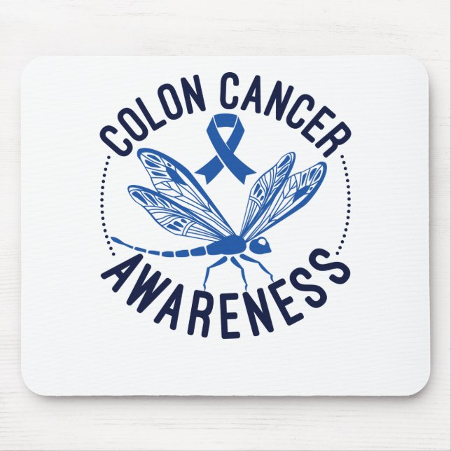 Colon Cancer Awareness Dragonfly Blue Ribbon Mouse Pad (Front)
