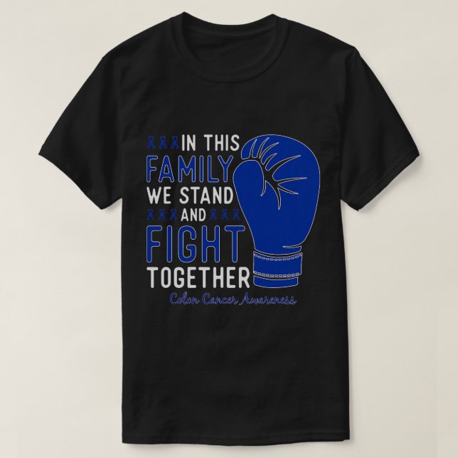 Colon Cancer Awareness Fight Family Support Boxing T-Shirt (Design Front)
