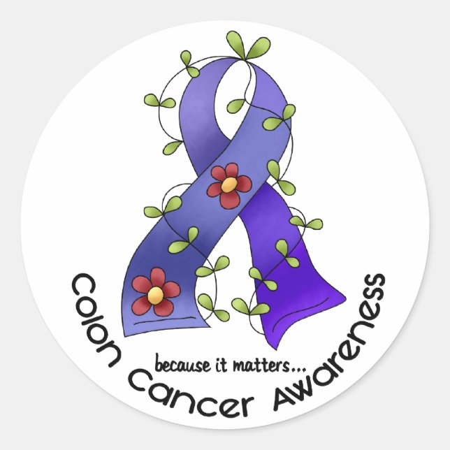 Colon Cancer Awareness FLOWER RIBBON 1 Classic Round Sticker (Front)