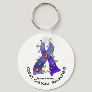 Colon Cancer Awareness FLOWER RIBBON 1 Keychain