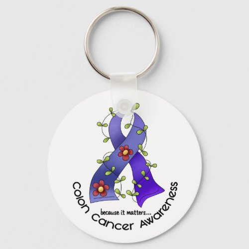 Colon Cancer Awareness FLOWER RIBBON 1 Keychain