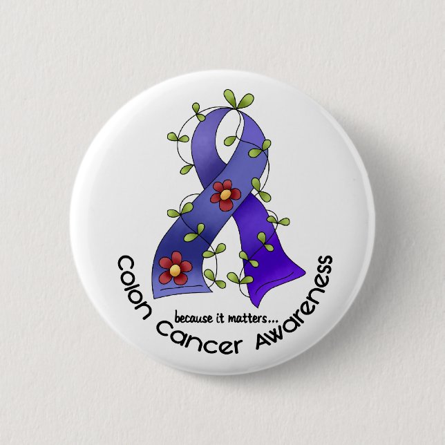 Colon Cancer Awareness FLOWER RIBBON 1 Pinback Button (Front)