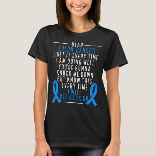 Colon Cancer Awareness get back up Blue Ribbon T_Shirt