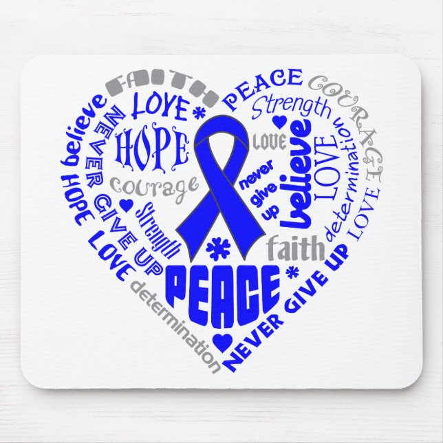 Colon Cancer Awareness Heart Words Mouse Pad (Front)