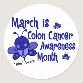 Colon Cancer Awareness Month Bee 1.3 Classic Round Sticker
