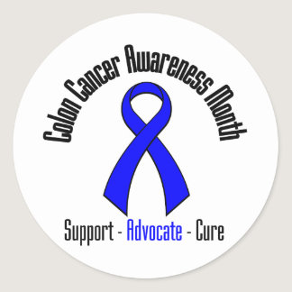 Colon Cancer Awareness Month Blue Ribbon Classic Round Sticker