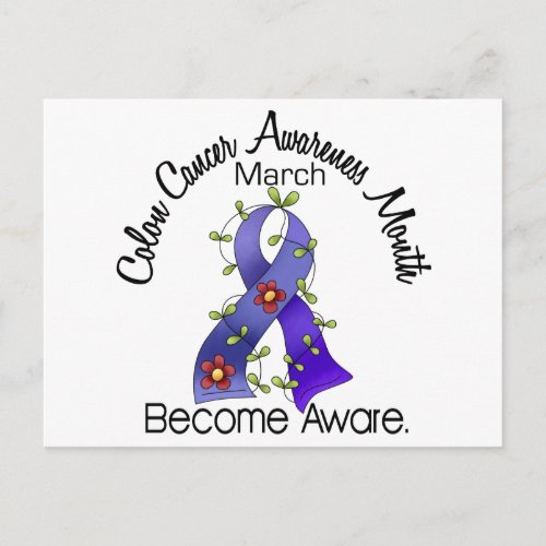 Colon Cancer Awareness Month Flower Ribbon 2 Postcard