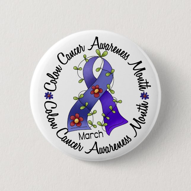 Colon Cancer Awareness Month Flower Ribbon 3 Button (Front)