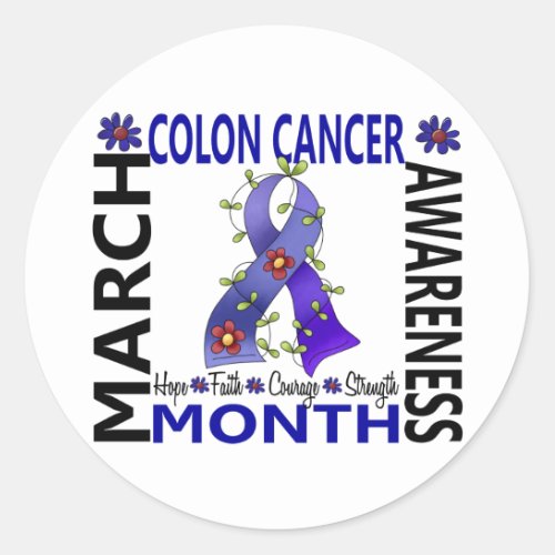 Colon Cancer Awareness Month Flower Ribbon 4 Classic Round Sticker