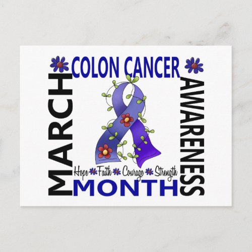 Colon Cancer Awareness Month Flower Ribbon 4 Postcard