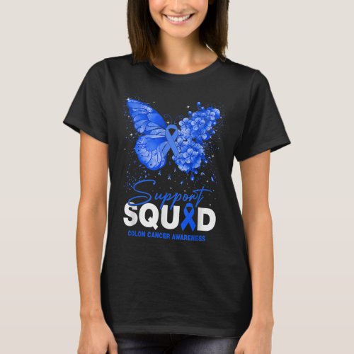 Colon Cancer Awareness Support Squad Butterfly  T_Shirt
