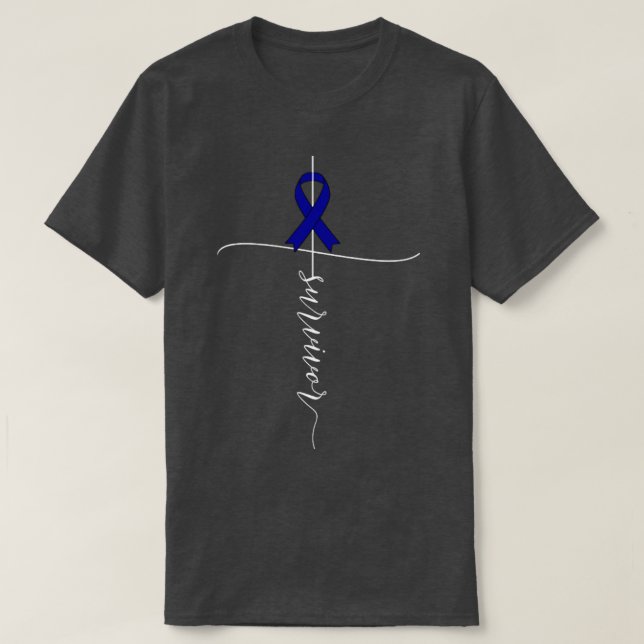 Colon Cancer Awareness Survivor Blue Ribbon Gift3 T-Shirt (Design Front)