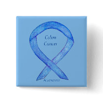 Colon Cancer Blue Awareness Ribbon Custom Art Pin