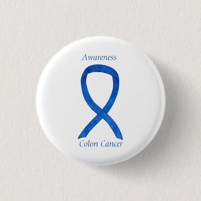 Colon Cancer Blue Awareness Ribbon Custom Art Pin (Front)
