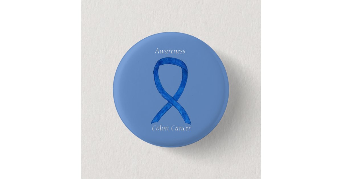 Colon Cancer Blue Awareness Ribbon Custom Art Pin | Zazzle