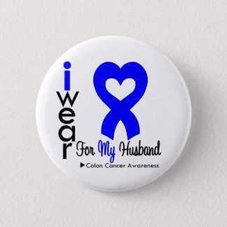 Colon Cancer Blue Heart Ribbon For My Husband Pinback Button