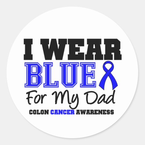 Colon Cancer Blue Ribbon For My Dad Sporty Classic Round Sticker