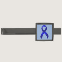 Colon Cancer Blue Ribbon Gunmetal Finish Tie Clip