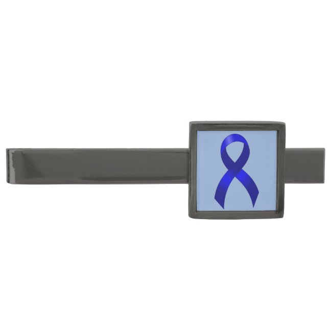 Colon Cancer Blue Ribbon Gunmetal Finish Tie Clip (Front)