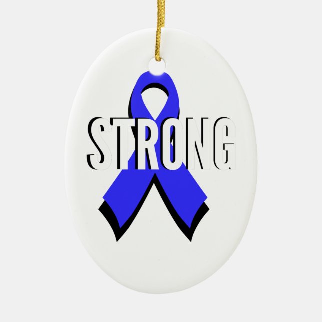 Colon Cancer Blue Ribbon Strong Ceramic Ornament (Front)
