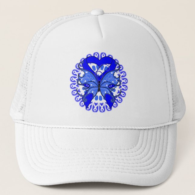 Colon Cancer Butterfly Circle of Ribbons Trucker Hat (Front)