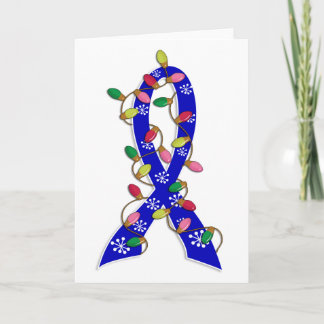 Colon Cancer Christmas Lights Ribbon Holiday Card