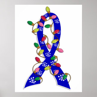 Colon Cancer Christmas Lights Ribbon Poster