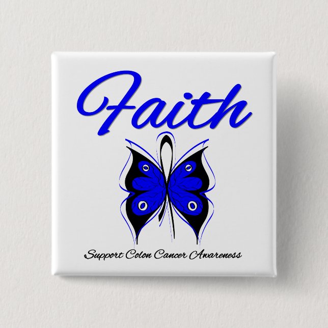 Colon Cancer Faith Butterfly Ribbon Button (Front)