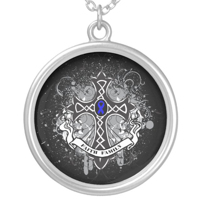 Colon Cancer - Faith Family Prayer Cross Silver Plated Necklace (Front)