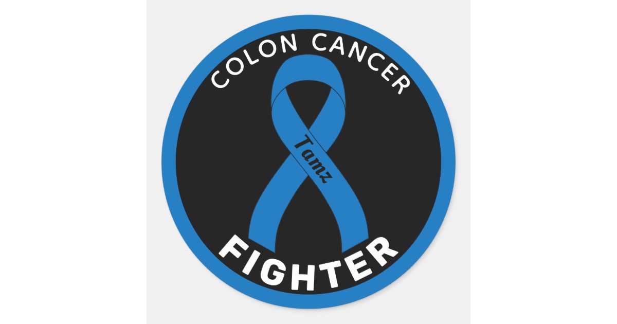Colon Cancer Fighter Ribbon Black Round Sticker | Zazzle