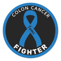 Colon Cancer Fighter Ribbon Black Round Sticker