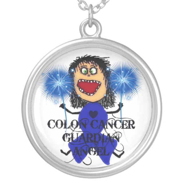 Colon Cancer Guardian Angel Silver Plated Necklace (Front)