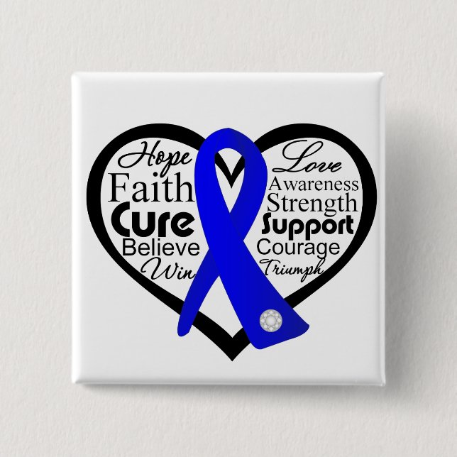 Colon Cancer Heart Ribbon Collage Button (Front)