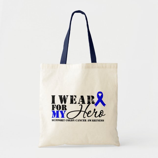 Colon Cancer Hero Blue Ribbon Tote Bag (Front)