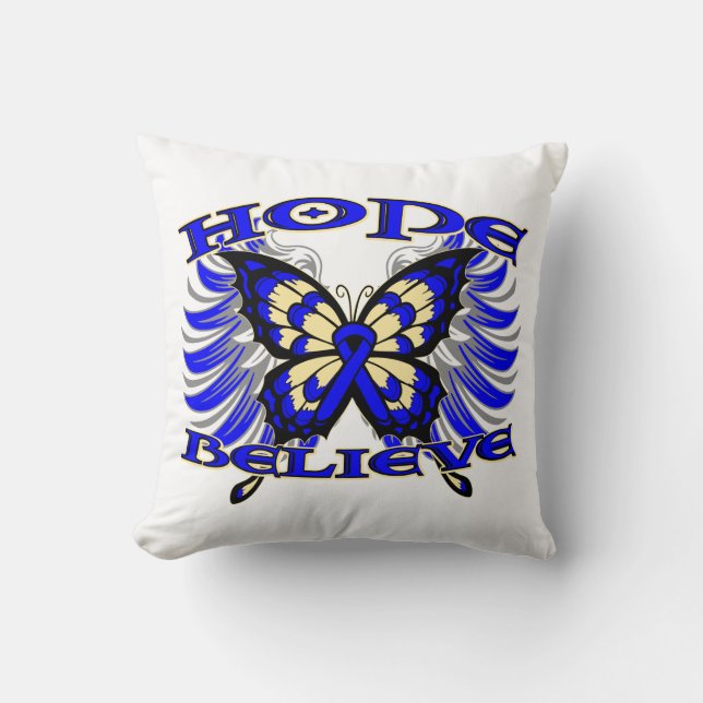 Colon Cancer Hope Believe Butterfly Throw Pillow (Front)