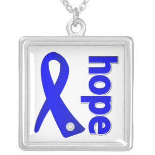 Colon Cancer Hope Blue Ribbon Silver Plated Necklace