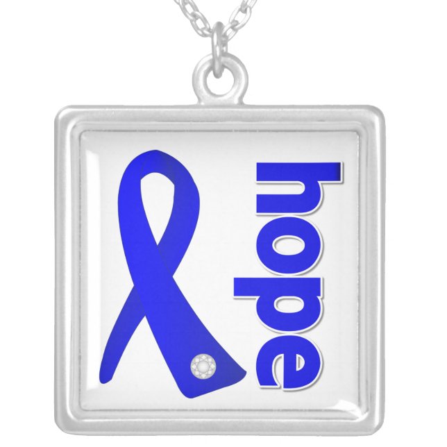 Colon Cancer Hope Blue Ribbon Silver Plated Necklace (Front)