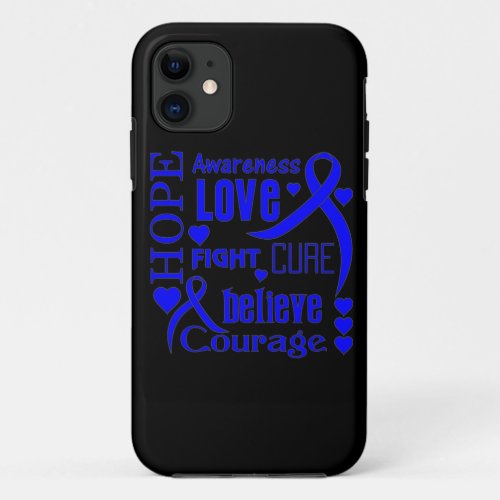 Colon Cancer Hope Words Collage iPhone 11 Case