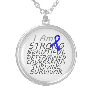 Colon Cancer I Am Strong Survivor Silver Plated Necklace