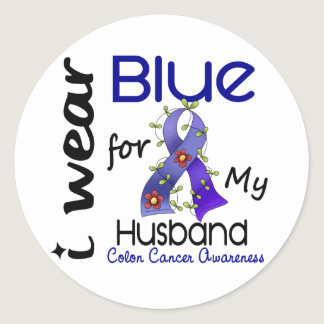 Colon Cancer I Wear Blue For My Husband 43 Classic Round Sticker